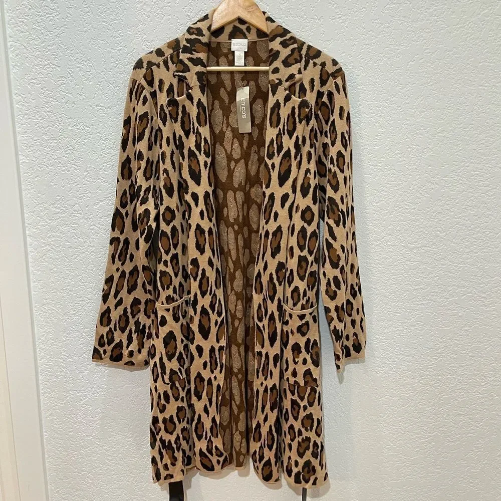Chico’s Belted Animal Jacquard Mabel Cardigan Size 3 - Picture 7 of 12